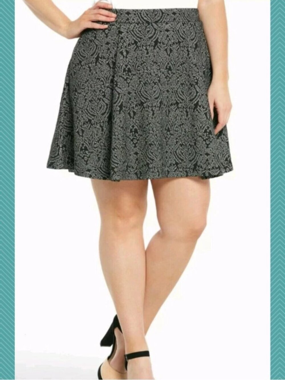 Torrid Metallic Gray Jacquard Elastic Waist Skater Skirt